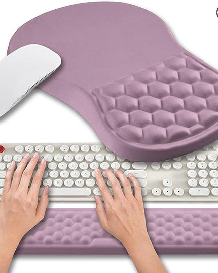 Hokafenle 2 in 1 Ergonomic Mouse Pad Wrist Support & Wrist Rest for Computer Keyboard Set, with Relieve Carpal Tunnel Pain Massage Bulge and Full Memory Gel Design (2In1 Set, Purple)