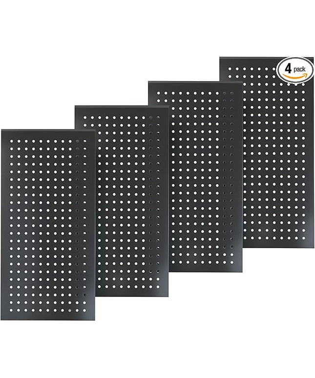 4 Pack Metal Pegboard Panels 24" x 12" Black Heavy Duty Steel Pegboard Wall Organizer, Garage Utility Tools Pegboard Storage System for Workbench, Shop, Shed Modular Peg Board Organizer Board Kit