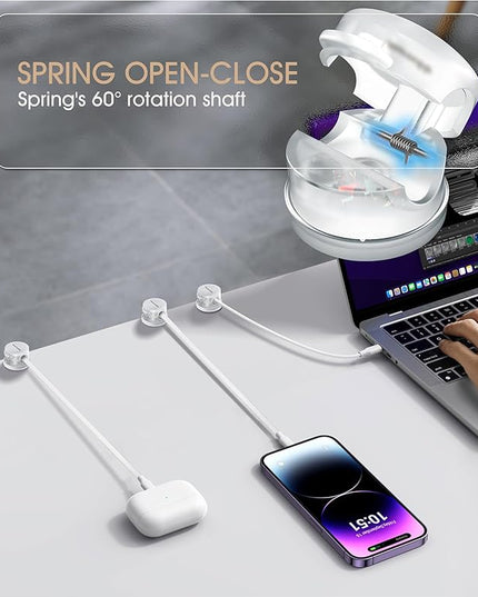 9 Pack Spring Cord Organizer Cable Clips [Locking Cable Rotatable], 2025 Latest Nearockle Phone Charging Cord Holder Cable Management for Car, Nightstand, Office Desk Accessories (Clear)