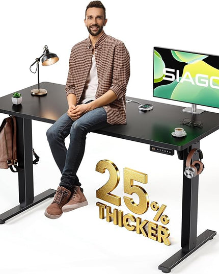 SIAGO Electric Standing Desk Adjustable - 48 x 24 Inch Sit Stand up Desk with Cable Management - 3 Memory Preset Adjustable Height Table