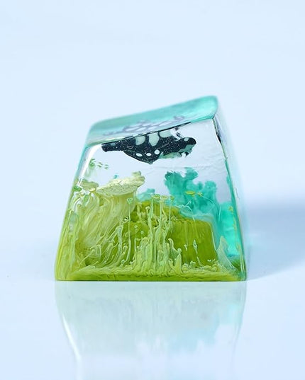 Sea Turtle Artisan Keycap Teal and Green Ocean R1 SA Profile Custom Sea Creatures Keycaps 1U ESC Handmade Gaming Resin Key Cap Cherry MX Switch Compatible Mechanical Keyboard Turtle Lover Gift