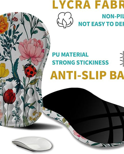 Hokafenle Ergonomic Mouse Pad Wrist Support, Wrist Rest Mousepad for Carpal Tunnel Pain Relief with Integrated Memory Foam Slope Massage Bulge (11.8x7.9 inch,Flowers and Ladybugs