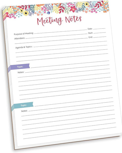 bloom daily planners 8.5" x 11" Double Sided Meeting Pad - Topics, Takeaways, Action Items & Follow-Ups - Undated Meeting Notes Agenda Organizer