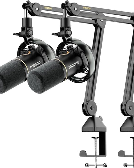 MAONO PD200W Hybrid Wireless Podcast Equipment Bundle for 2, XLR USB Dynamic Microphone Kit with 2 Boom Arm, Software, Noise Cancellation, for Co-hosted Podcast, Vocal Recording, Content Creation