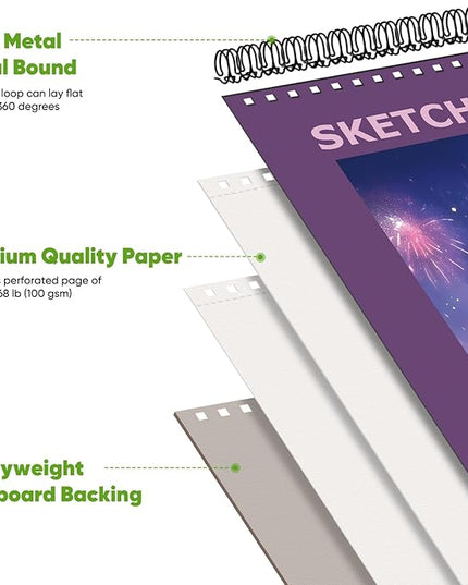 Soucolor 9"x12" Sketch Book for Women Sketch Book, 100 Sheets (68lb/100gsm) Drawing Paper, Art Supplies for Adults, 1-Pack