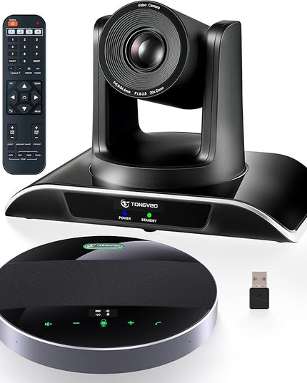 20x Zoom Conference Room Camera System TONGVEO All-in-1 Video and Audio Conferencing System 20X Optical Zoom USB3.0 HDMI PTZ Camera and Conference speaker with microphone Bundle for large Meeting Room