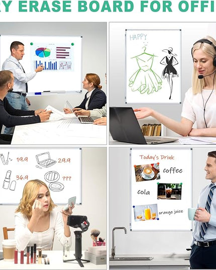 H-Qprobd 3' x 2' Whiteboard Dry Erase White Board for Wall 36x24 (2pcs) Magnetic Boards for Office Classroom & Home, Small Wall Whiteboard Including 6 Markers, 20 Magnets, 2 Erasers