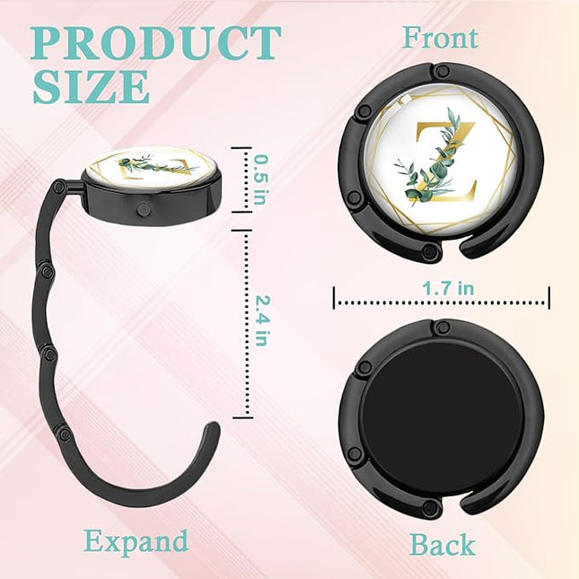 Gold Initial Foldable Purse Hook Gifts, Eucalyptus Letter Handbag Hanger, Women's Bag Hanger Holder, Round Purse Table Hook, Funny Desk Decor Gifts for Women Coworker Friend (Eucalyptus Z)