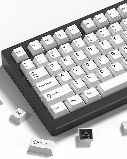 Womier Double Shot PBT Keycaps Set 138 Keys, Cherry Profile Custom Keycaps 60 65 75 100 Percent for 61/64/68/84/87/100/104/108 Retro Gaming Mechanical Keyboard, White