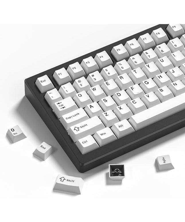 Womier Double Shot PBT Keycaps Set 138 Keys, Cherry Profile Custom Keycaps 60 65 75 100 Percent for 61/64/68/84/87/100/104/108 Retro Gaming Mechanical Keyboard, White