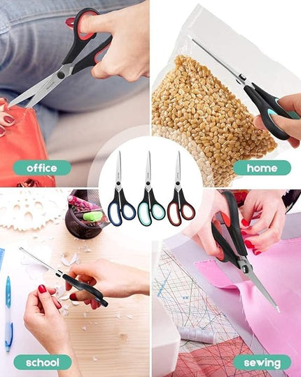 School Office Scissors Bulk, Set of 24-Pack, 8" All Purpose Sharp Scissors with Comfort-Grip Handles for High/Middle School Student Teacher, Office Home Sewing Fabric Supplies, for Right Left Handed