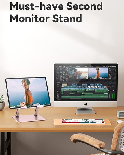 tounee Tablet Holder Stand, Dual Rod Adjustable Aluminum Desktop Stand, Compatible with 4.7-16.9" iPads, Surface Tablets, Portable Monitor, Kindle and More (Rose Gold)