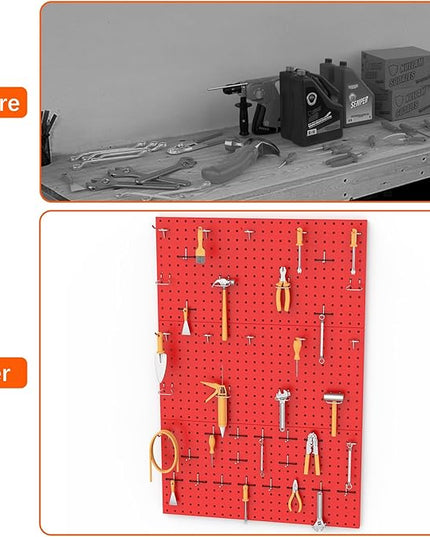 TORACK 3 PCS Metal Pegboard Panels(12x24 inch) for Wall Garage Tools Storage Pegboard System for Workbench, Modular Peg Board Tool Organizer Board Kit(Pack of 3, Red)