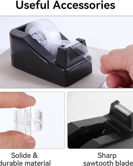 Black Desk Accessories, Office Supplies Set with Stapler, Tape Dispenser, Staple Remover, Pen Holder, Scissor, Binder/Paper Clips, Ballpoint Pen, Clear Tape and 1000pcs Staples