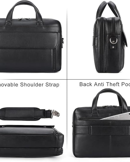 Masa Kawa Leather Briefcase for Men 15.6", 17" Laptop Computer Case Business Travel Work Messenger Cross Body Shoulder Bag