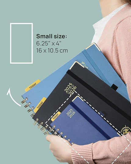 POPRUN Pocket Planner 2025-2026 (Spiral Hardcover - 4''x 6.25''), Daily Weekly and Monthly (July 2025 - June 2026) with Hourly Time Slots, for Purse, 100 GSM - Violet