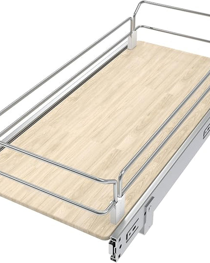 Pull Out Cabinet Organizer 11" W X 22" D, Slide Out Drawers For Kitchen Organizers and Storage, Pull Out Drawers For Cabinets Capacity Heavy Duty Caddy, Cabinet Shelves Wood Chrome, Pantry Storage
