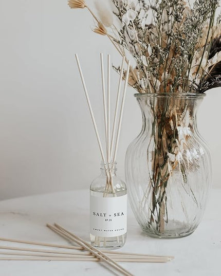 Sweet Water Decor Salt & Sea Reed Diffuser Set - Sea Salt Citrus & Musk Amber Scent Diffuser - Reed Diffusers for Home with Long Lasting Fragrance - Non-Toxic Oil Reed Diffuser - Made in The USA