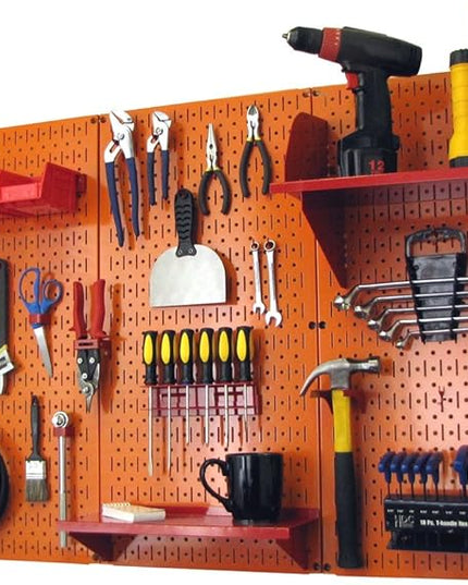 Wall Control Pegboard Organizer 4 ft. Metal Pegboard Standard Tool Storage Kit with Orange Toolboard and Red Accessories