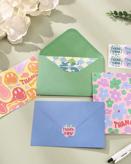 Thboxes 36 Pack Thank You Cards with Envelopes, 4x6 Inch Thank You Cards with Envelopes & Stickers, Cute Greeting Card for Birthday, Wedding, Baby Shower, Bridal Shower, Thanksgiving, Christmas