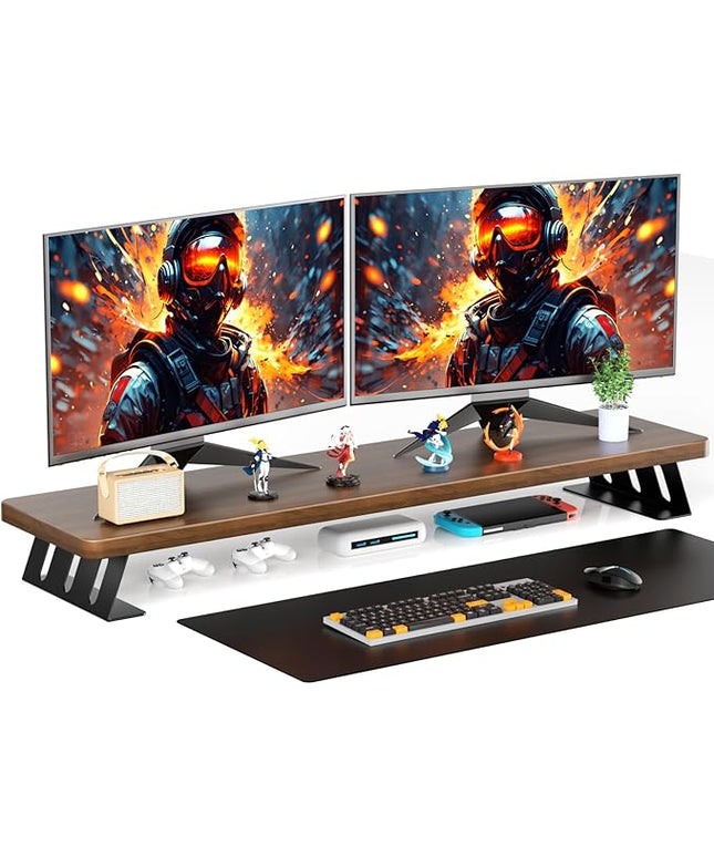 Dual Monitor Stand Riser, 39 Inch Large Wood Monitor Stands for 2 Monitors, Desk Monitor Riser for Computer/Laptop/Printer/TV, Stand Riser up to 220 lbs
