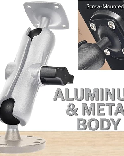VAUBORTTI Heavy-Duty Tablet Mount, Aluminum Arm, Screw-Locked Holder, Industrial AMPS Base – Fits RAM B Size – Truck, Car, RV Dash, Desk, Wall Mount – 7–12.9" iPad Pro, Air, Mini, Galaxy Tab Holder