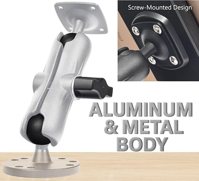 VAUBORTTI Heavy-Duty Tablet Mount, Aluminum Arm, Screw-Locked Holder, Industrial AMPS Base – Fits RAM B Size – Truck, Car, RV Dash, Desk, Wall Mount – 7–12.9" iPad Pro, Air, Mini, Galaxy Tab Holder