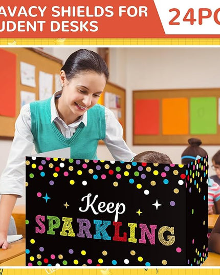 Honoson 24 Pcs Bulk Inspirational Privacy Folders for Students Cardboard Test Privacy Boards Motivational Words Desk Dividers Shield for Classroom School Study Supplies, 6 Styles(Polka Dots)