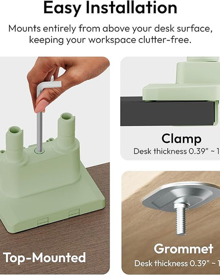 Pixio PS1D Wave Mint Green Dual Monitor Arm Stand Desk Mount - Fits up to 32 inches Monitors and up to 19.8lbs. VESA Compatibility and Integrated Cable Management