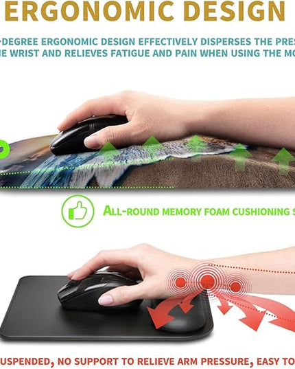 Hokafenle Ergonomic Mouse Pad Wrist Support with Massage Design, Wrist Rest Pain Relief Mousepad with Memory Foam&Non-Slip PU Base, Mouse Pads for Wireless Mouse & Desk (12x8 inch,Sunrise Beach)
