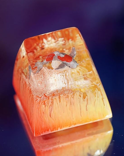 Kohaku Koi Artisan Keycap Orange Sea Coral Reef R1 SA Profile Custom Keycaps 1U ESC Handmade Gaming Resin Key Cap Cherry MX Switch Compatible Mechanical Keyboard Koi Lover Gift