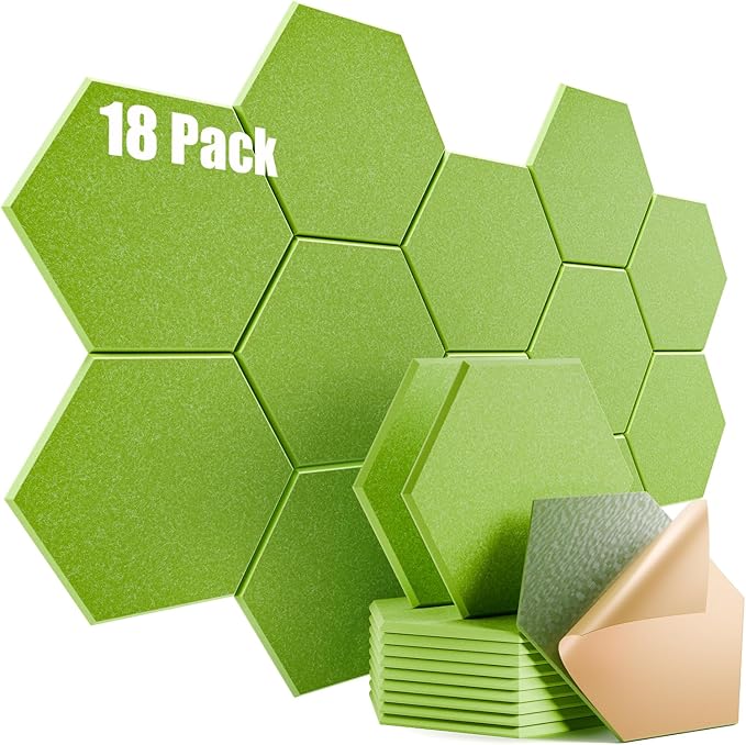 18 Pack Self-Adhesive Acoustic Panels 12" X 10" X 0.4" - Sound Proof Foam Panels for Wall with High Density, Hexagon Design, Flame Resistant, Absorb Noise and Eliminate Echoes(Olive Drab)