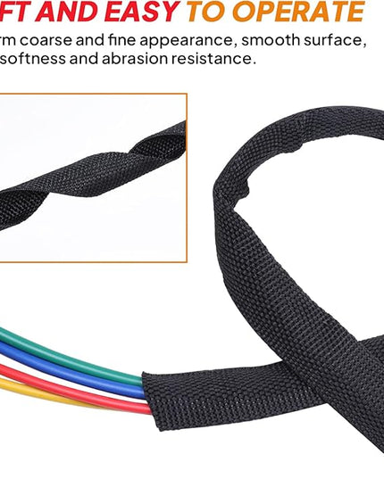 Black 2:1 Ratio Automotive Heat Shrink Braided Sleeving,Wear-Resistant Flat Woven Shrinkable Sleeve Fabric Car Cable Wires Hoses Protection (1-3/8"-8ft)