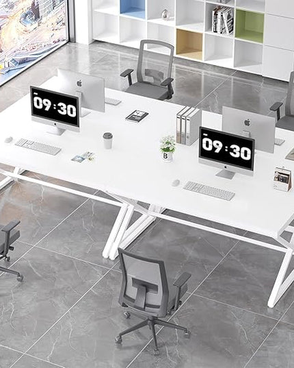 IBF White Computer Desk, Modern Home Office Desk for Writing Work Study, Simple Wooden Metal Pc Gaming Desk in Bedroom, Executive Laptop Workstation Computer Table, White Oak, 55 Inch