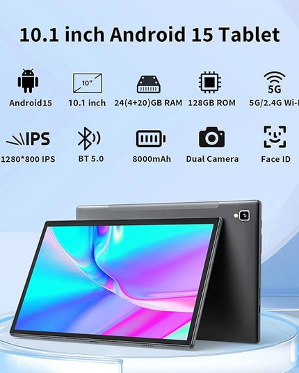 2026 Android Tablet with Keyboard, 24GB+128GB+2TB Expand, 10 inch Android 15 Tablet with Gemini AI, 8000mAh, BT 5.0, GMS Certified, 5G/2.4G WiFi, Tablets Pc with Mouse, Case, Stylus-Silver Case
