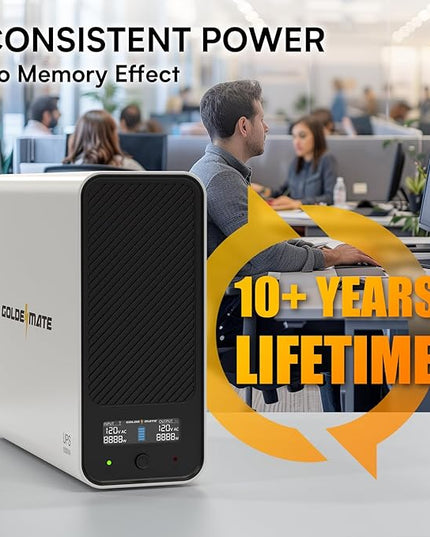 GOLDENMATE 1000VA/600W Lithium UPS Battery Backup and Surge Protector, Backup Battery Power Supply with LiFePO4 Batteries(153.6 Wh), Sinewave UPS System, 10 Years Lifespan, 8-Outlets, LCD Display