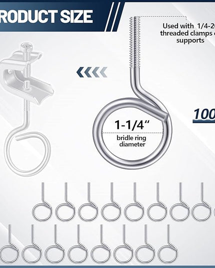 Yaocom 200 Pcs 1/4"-20 Machine Threaded Bridle Rings 1-1/4" Diameter Heavy Duty Bridle Wiring Rings Cable Hangers for Low Voltage Cable Pipe Management