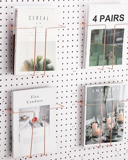 4 Pair Pegboard Display Shelves Expandable Width Metal Magazine Holder Hanging Wall File Organizer Pegboard Accessories Wall Decor for Pantry Exhibitions Trade Show Retail Store(Rose)
