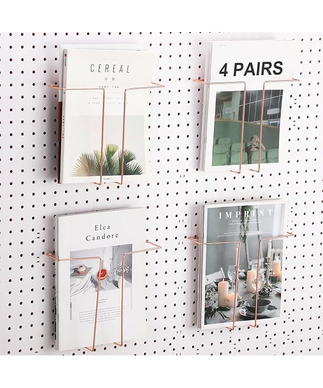 4 Pair Pegboard Display Shelves Expandable Width Metal Magazine Holder Hanging Wall File Organizer Pegboard Accessories Wall Decor for Pantry Exhibitions Trade Show Retail Store(Rose)