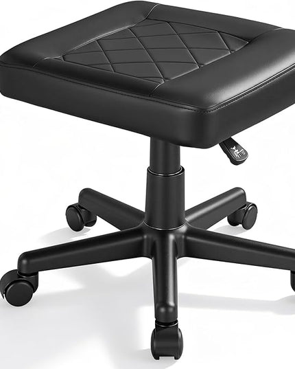 VECELO Under Desk Footrest, PU Ergonomic Foot Rest with Wheels, Comfort Padding, Height Adjustable for Relieving Leg Pain, Stiffness, Black