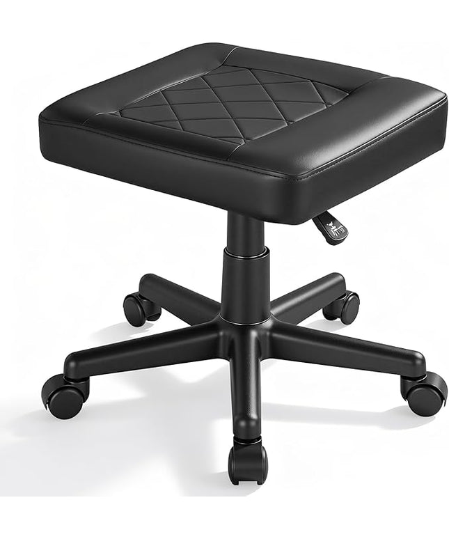 VECELO Under Desk Footrest, PU Ergonomic Foot Rest with Wheels, Comfort Padding, Height Adjustable for Relieving Leg Pain, Stiffness, Black