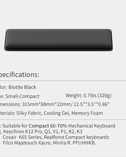 Faluber Cooling Gel Wrist Rest, 12.5-inch Length for Compact Keyboard, Memory Foam Palm Rest with Non-Slip Footpad, Ergonomic Design, Stain Resistant, PC Accessory Gaming Gear (Small-Compact)