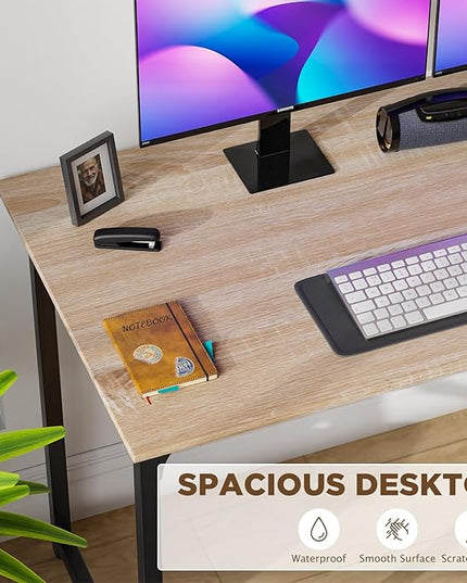 PayLessHere | 47 Inch Computer Desk | Nature | Office Desk with Metal Frame, Adjustable Feet | Water-Resistant, Scratchproof Surface | Sturdy Writing Table for Home Office or Study | Pack of 1