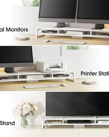 Fenge Dual Monitor Stand for Desk, 42.5in Large Monitor Riser for 2 Monitors, 2 Tier Computer Office Desk Top Shelf, Desktop Storage Stand for Laptop, PC, Computer, Printer
