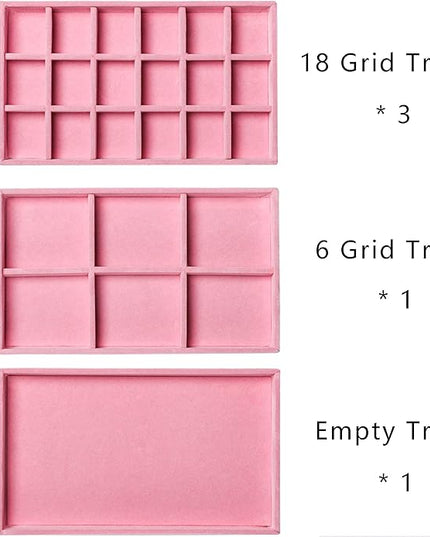 Frebeauty Acrylic Jewelry Organizer Earring Organizer Box with 5 Drawers Earring Holder Organizer with Velvet Trays Clear Jewelry Box for Women Earring Display for Rings StudsPink