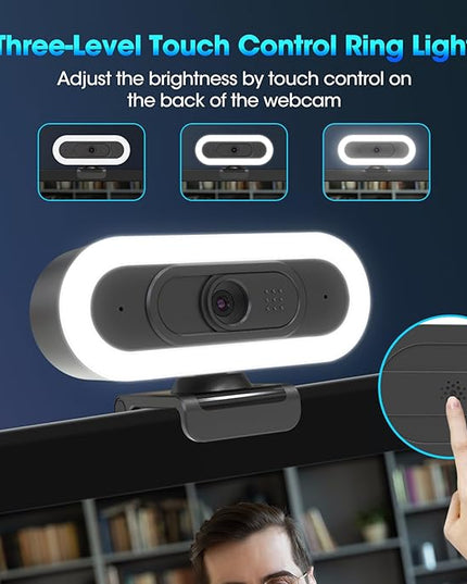 ToLuLu Streaming Webcam 2K 50FPS Web Cam, LED RGB Webcam with Microphone and Light, Autofocus Computer Camera with Cover and Tripod, Plug-Play USB Web cam for PC Desktop/MacBook Gaming Video Calling