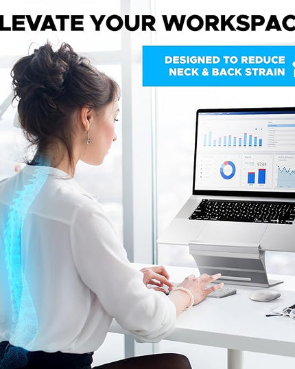 Elestoria Adjustable Laptop Stand - Fits 5 Devices, Modern Design, Tool Free Adjustment, Protective & Stable | Grey (Silver, Floating)