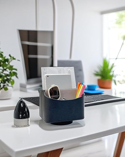 UnionBasic Rotating Desk Organizer, 360 Degree Desk Spinning Caddy, Desktop TV Guide/Mail/Media/Remote Controller Holder Organizer,Fishskin Black