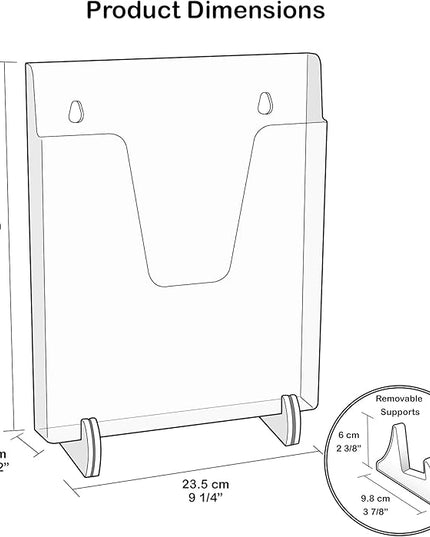 Acrimet Pocket File Holder Vertical Design Brochure Display (for Wall Mount or Countertop Use) (Removable Supports Included) (Letter Size) (Clear Blue Color)