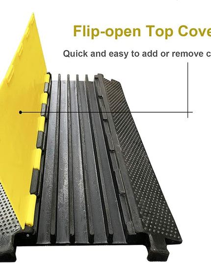 Reliancer 5 Channel Rubber Cable Protector Ramp Traffic Speed Bump 18000lbs Capacity Heavy Duty Cable Protective Cover Ramp Driveway Hose Cord Track Protector Wires Concealer w/Flip-Open Top Cover